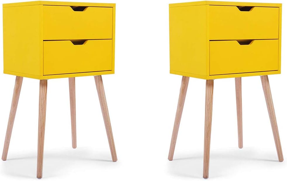 Set of 2 White & Walnut 2 Drawer Wood Nightstand V27845