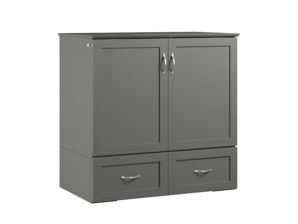 Twin XL Solid Wood Murphy Bed Chest with Mattress, Drawer and Charger, Grey P57607