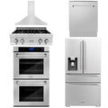 30 Gas Rangetop, Range Hood, Refrigerator, Dishwasher, Double Wall Oven in Stainless Steel Q661