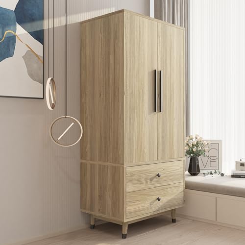 Oak 4 Door Armoire Wardrobe with 2 Drawers B74040