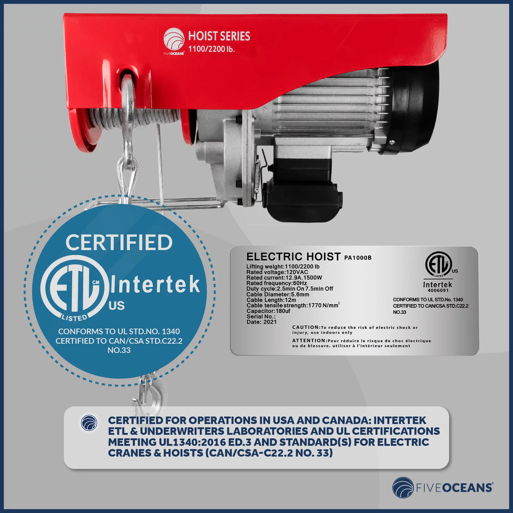 2200 Lb Electric Hoist with 6FT Remote Control J364