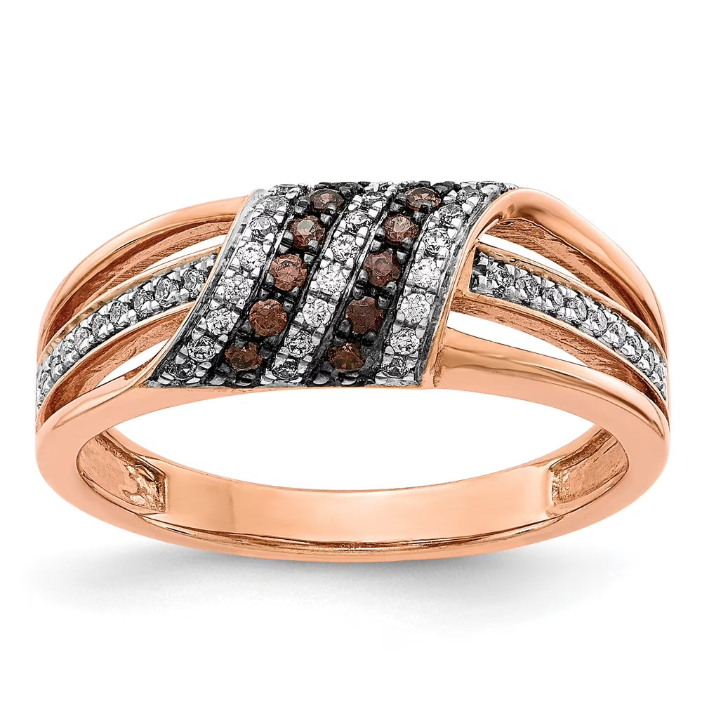 14kt Rose Gold White and Champagne Diamond Ring Size 7 P417