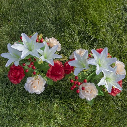 Red+White Lily Artificial Silk Rose and Lily Saddle M202121