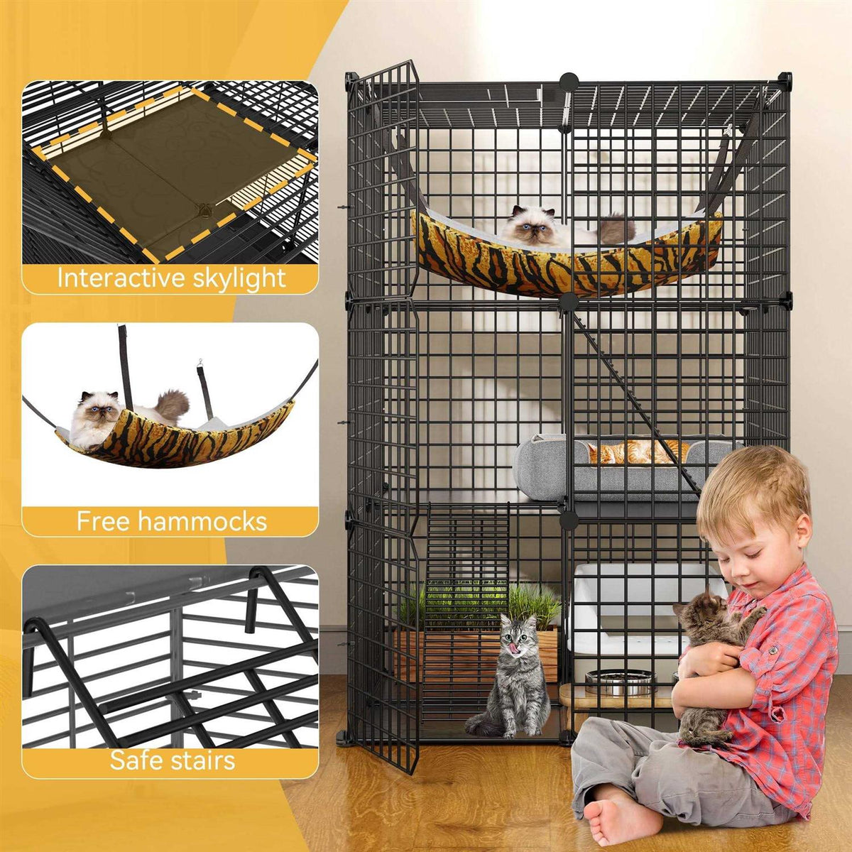 3-Tiers Metal Cat Cage with Hammock N683