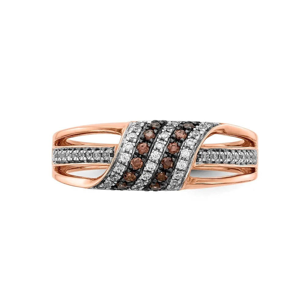 14kt Rose Gold White and Champagne Diamond Ring Size 7 P417