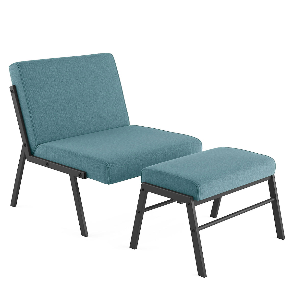 Green Linen Fabric Accent Chair with Ottoman Set R610