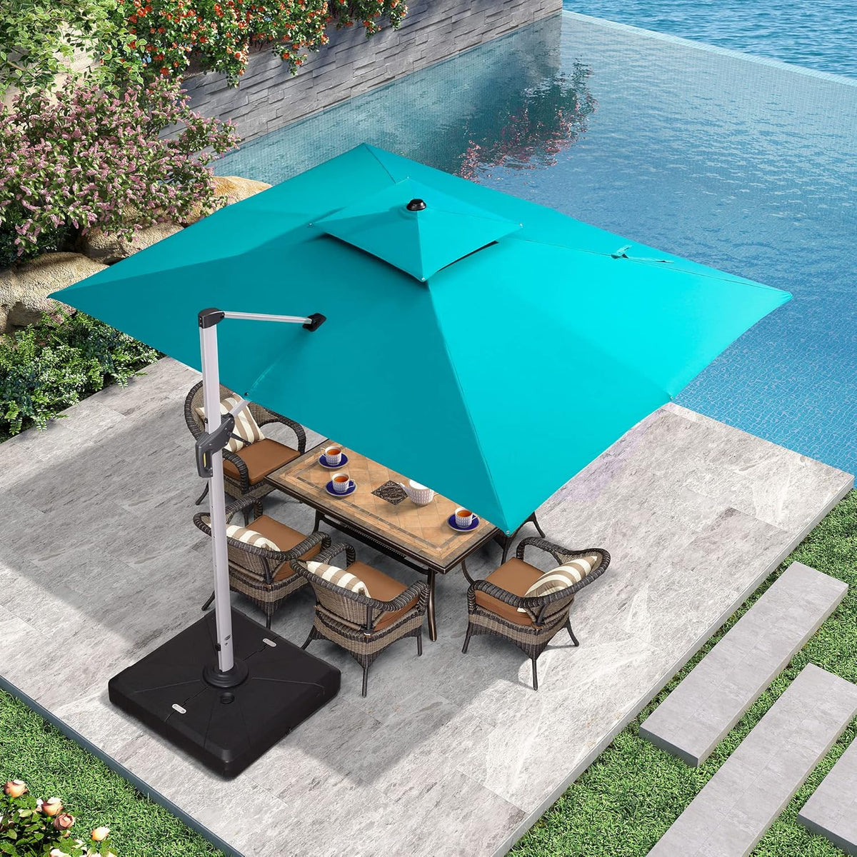 9' X 11' Navy Blue Rectangle Cantilever Patio Umbrella V557