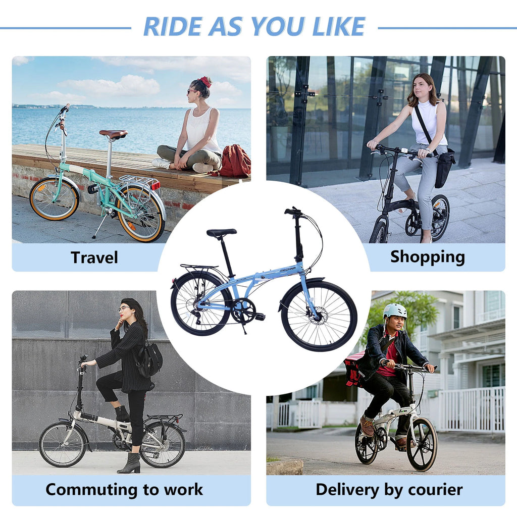 Blue 7 Speed Aluminum Folding Bike Q38031