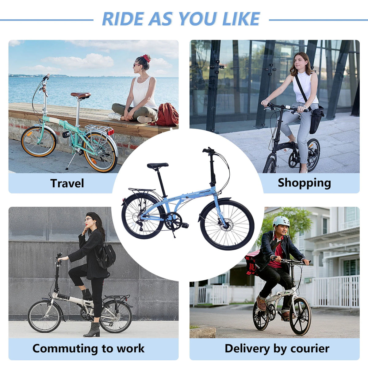 Blue 7 Speed Aluminum Folding Bike Q38031