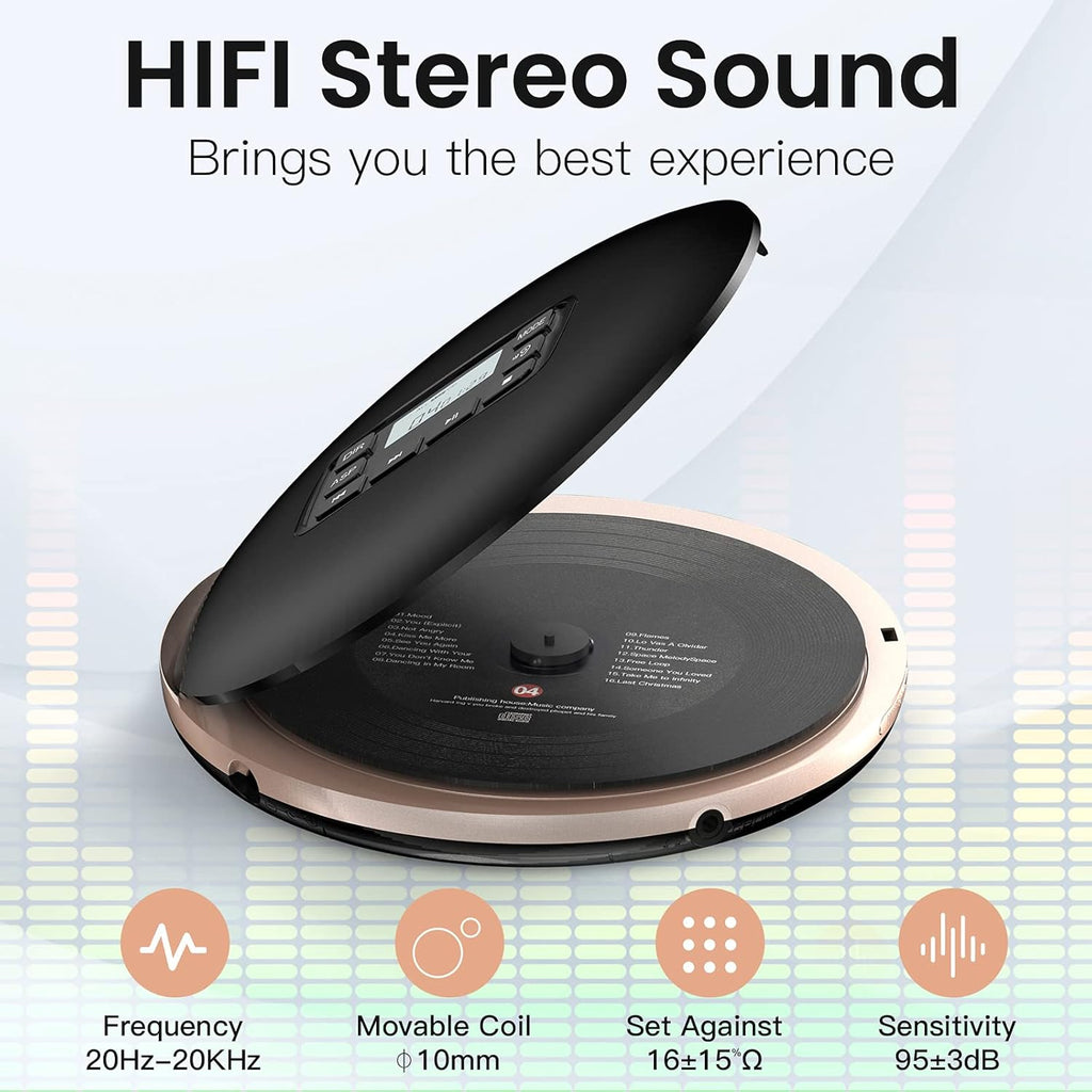 Black Portable CD Player with Headphones USB AUX Output J31176