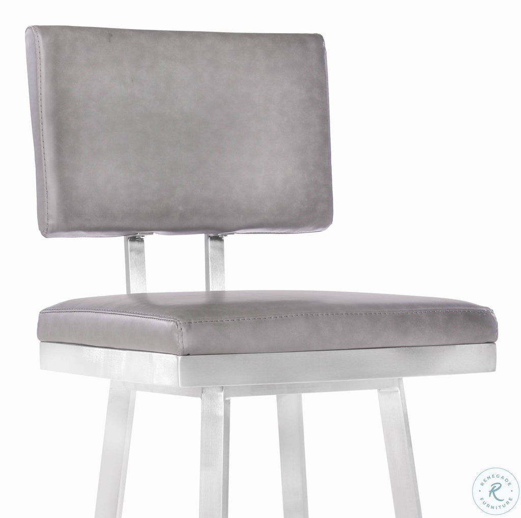 Bar Height Barstool in Brushed Stainless Steel and Vintage Grey Faux Leather X483777