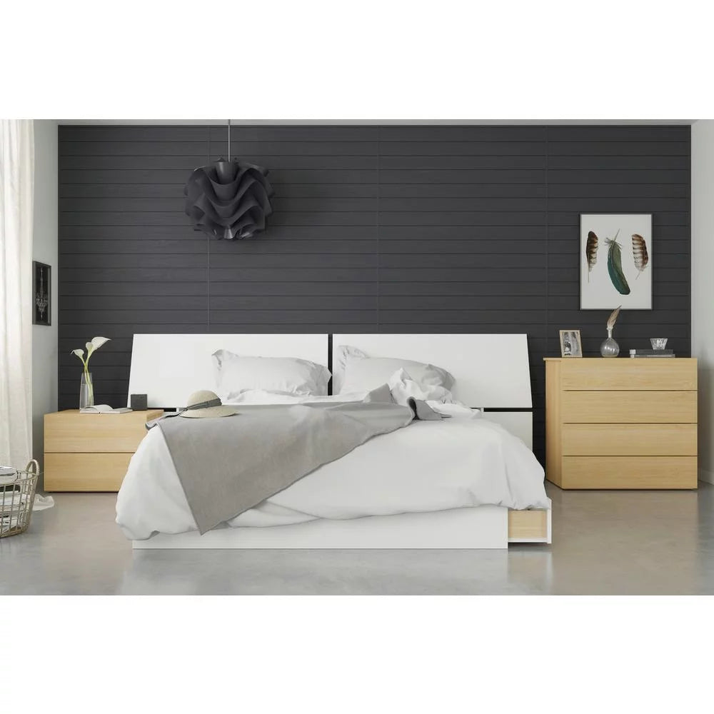4 Piece Queen Size Bedroom Set Natural Maple and White S44184