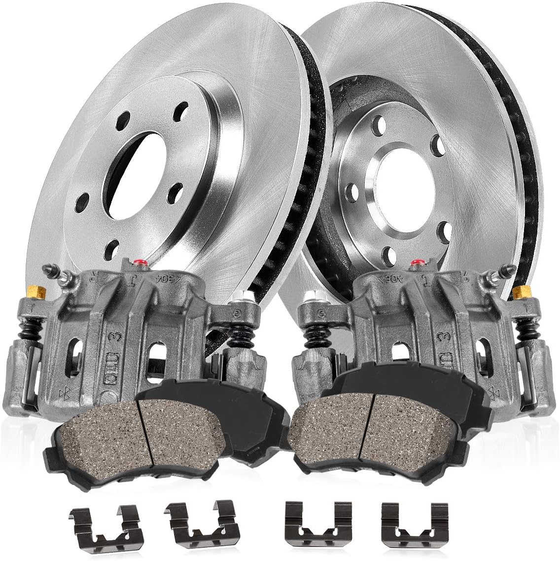 Front Brake Calipers Rotors Pads and Clips B514519