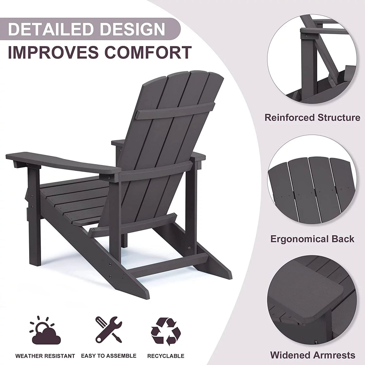 2 Pcs Weather Resistant HIPS Adirondack Chair P2024