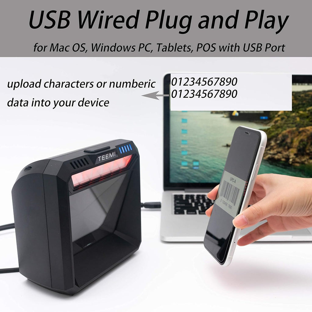 USB Wired Barcode Scanner with Large Scanning Window Q6245