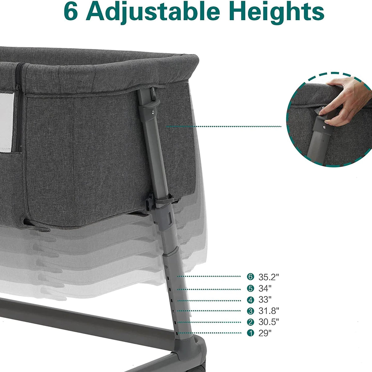 Grey Bassinet with Wheels and Folding Frame T8706