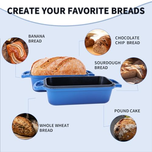Cast Iron Bread Pan with Lid 9"X5", Set of 2 (Black) L44086