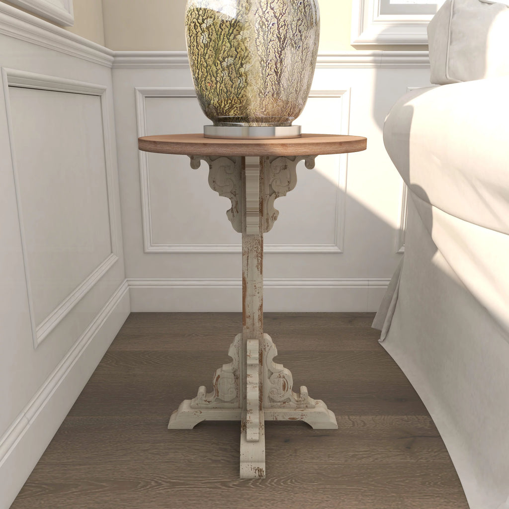 White Wood Accent Table with Brown Wood Top A278381