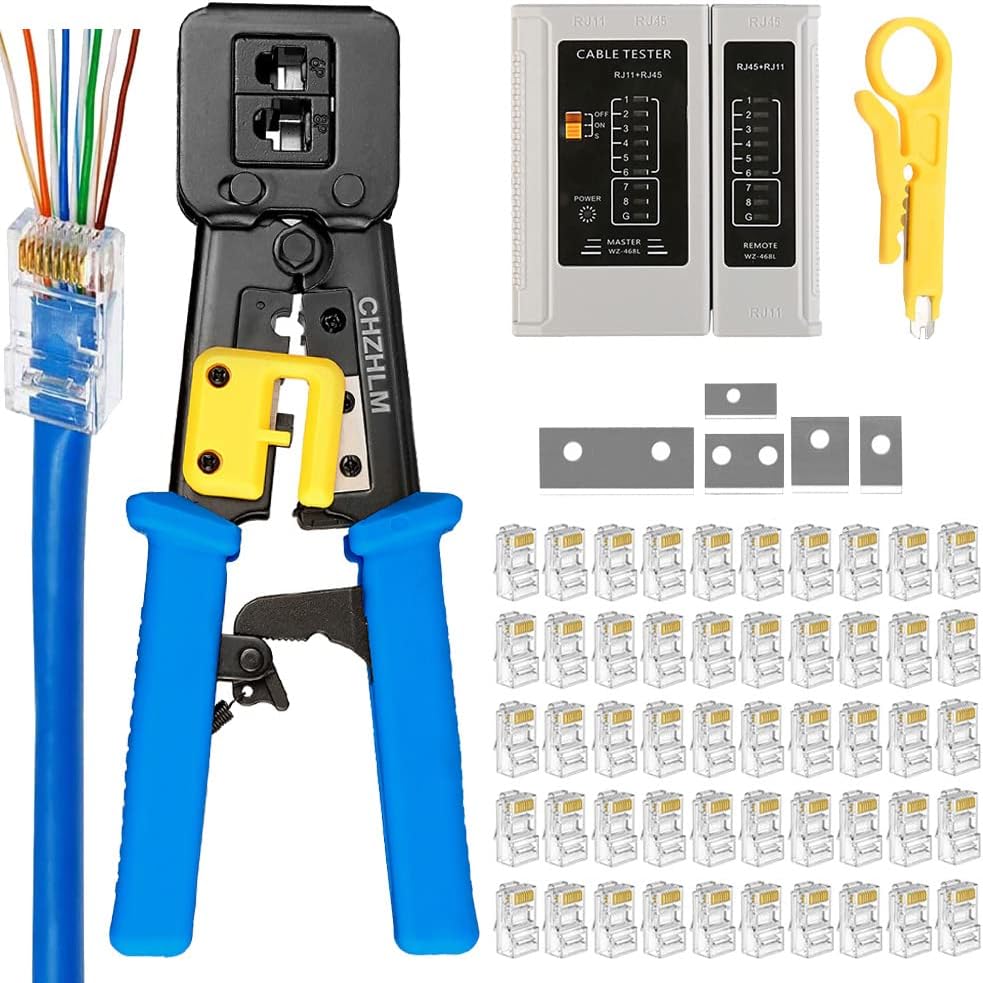 RJ45 Crimp Tool Kit with 50PCS Connectors Cable Tester A98157
