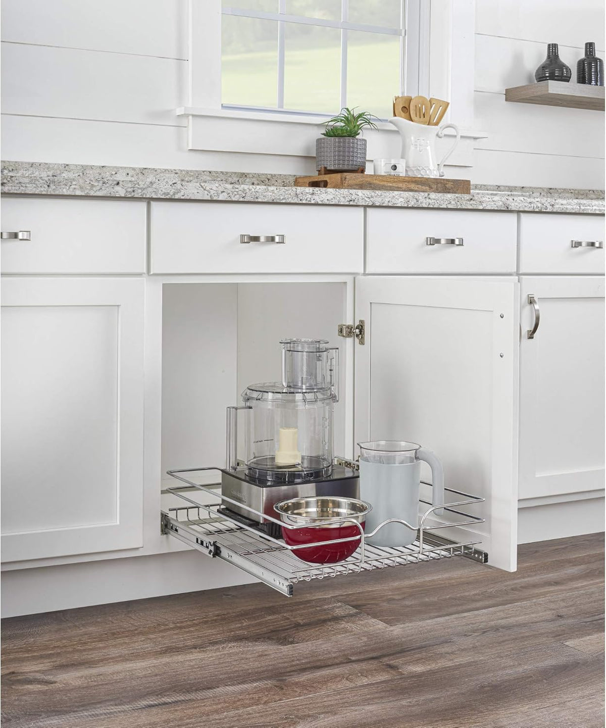18 Inch x 20 Inch Single Wire Basket Pull Out Shelf Storage Organizer, Silver U11759