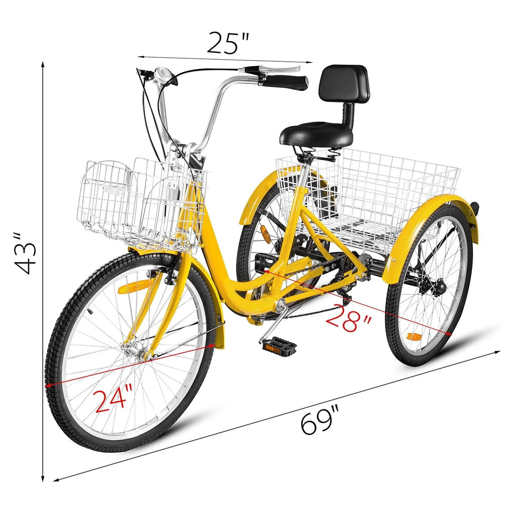 24 Adult Tricycle 7-Speed Three Wheel Bike with Basket Q136