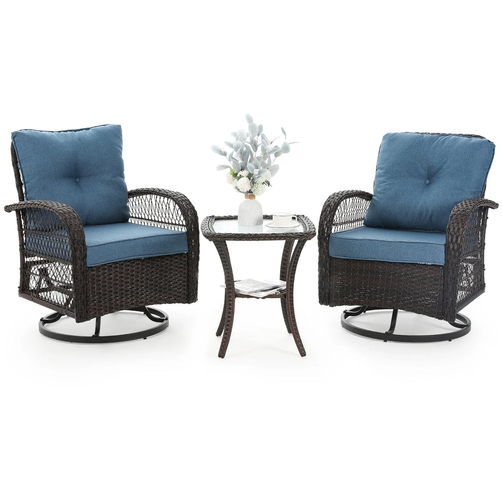 3 Pieces Wicker Patio Bistro Set with Glass Top Side Table G386