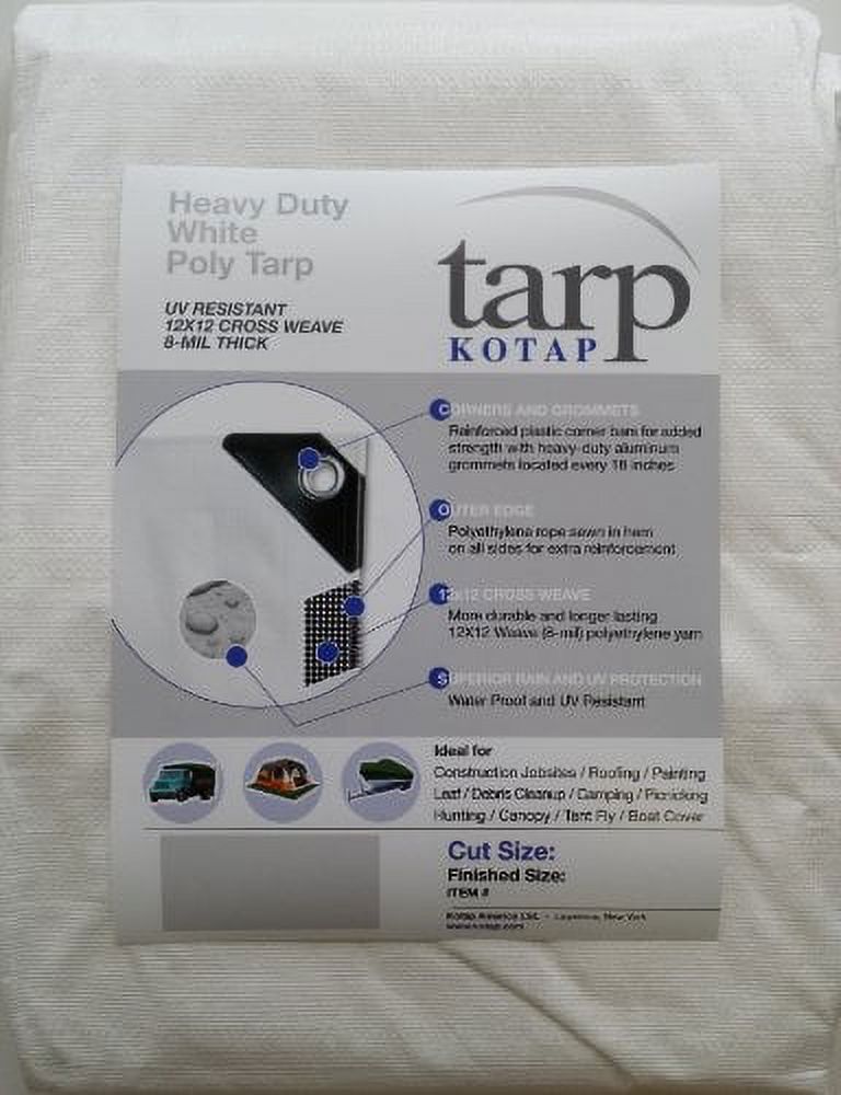Heavy-Duty 12 by 12 Cross Weave 8-mil White Poly Tarp H1145