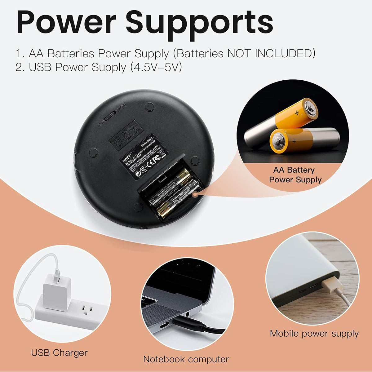 Black Portable CD Player with Headphones USB AUX Output J31176