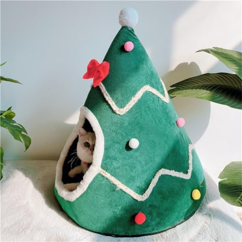 Green Christmas Tree Cat Bed with Detachable Pillow I7945