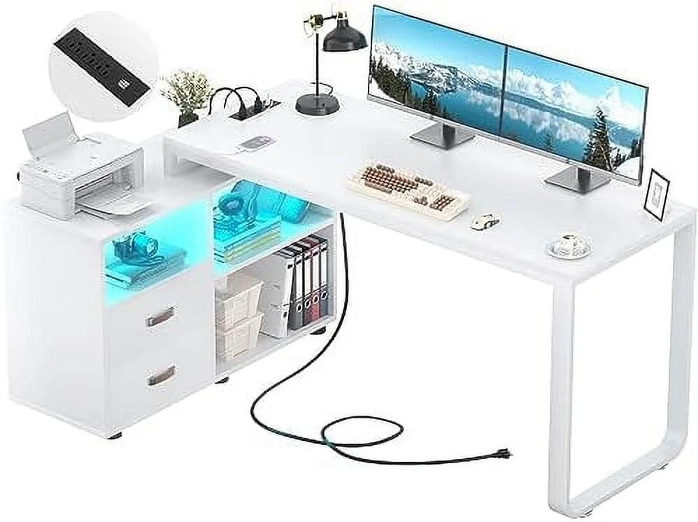 L Shaped Desk with File Cabinet 55 Inch Espresso B317