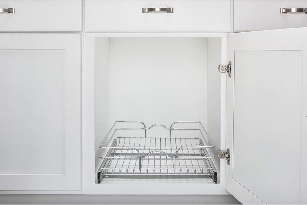 18 Inch x 20 Inch Single Wire Basket Pull Out Shelf Storage Organizer, Silver U11759