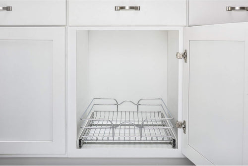 18 Inch x 20 Inch Single Wire Basket Pull Out Shelf Storage Organizer, Silver U11759