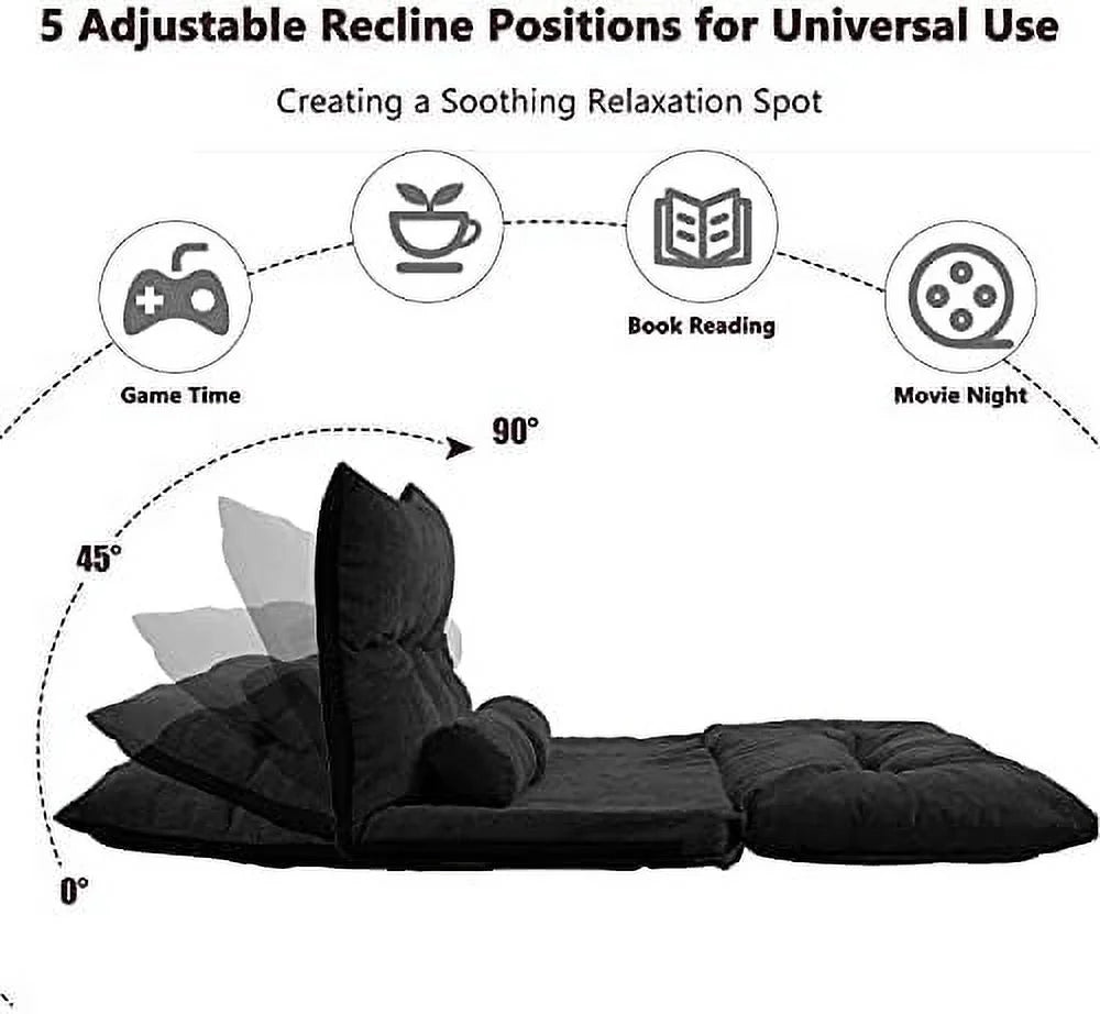 Adjustable Fabric Floor Couch Sofa Bed with Two Pillows Q10165