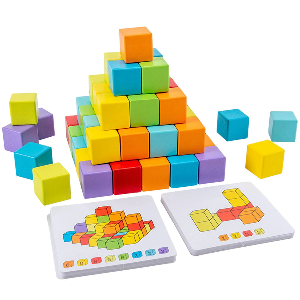 Wooden Building Blocks Stacking Game with Cards Sensory Toys D54482