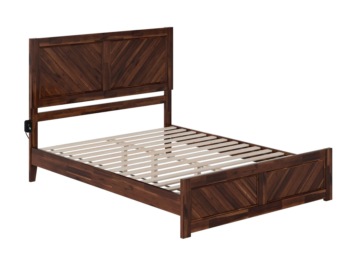 Queen Solid Wood Low Profile Platform Bed with Footboard, Walnut T85879