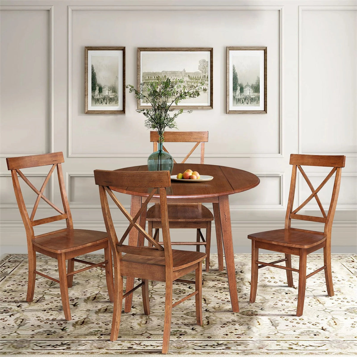 42" Round Solid Wood Dual Drop Leaf Table with 4 Chairs W814
