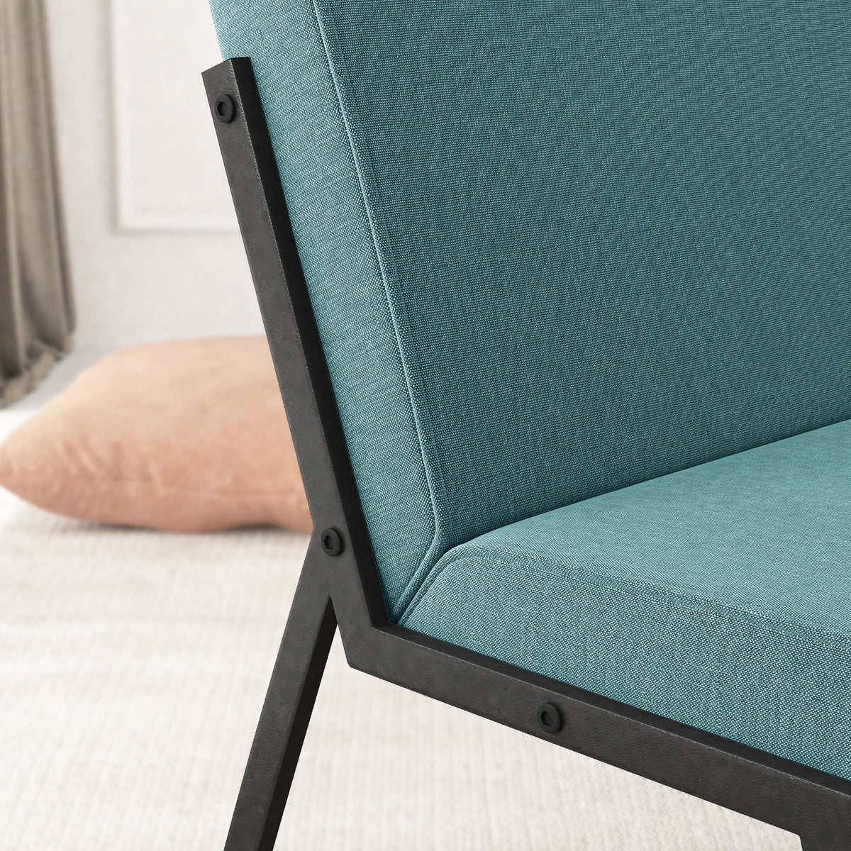 Green Linen Fabric Accent Chair with Ottoman Set R610
