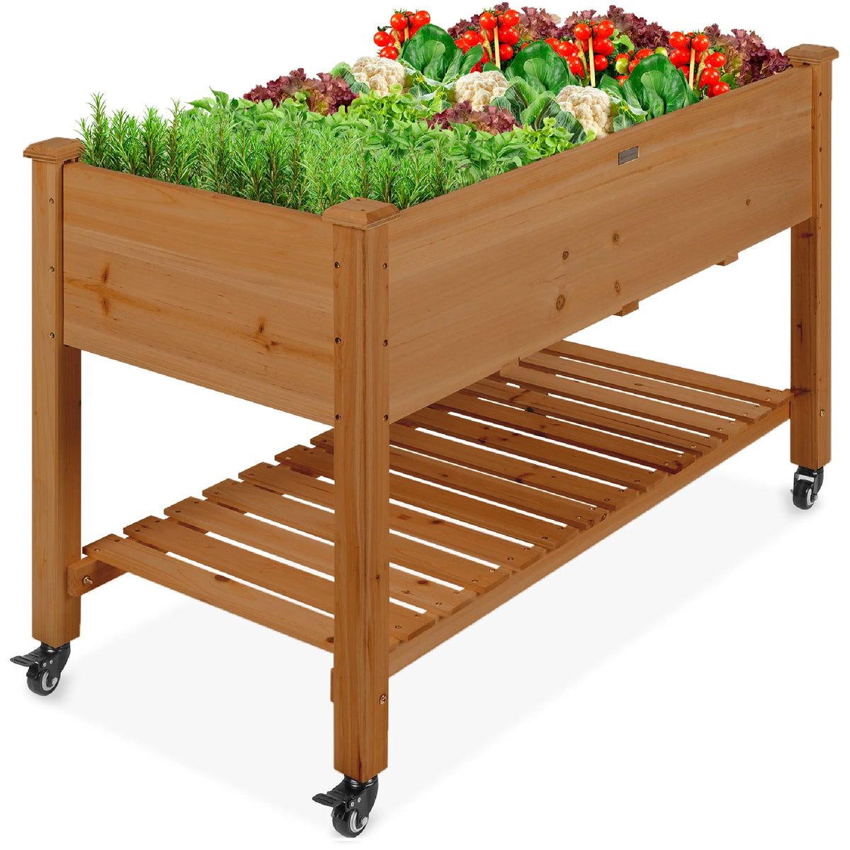 48x24x32in Wood Raised Garden Bed with Wheel Locks V97054