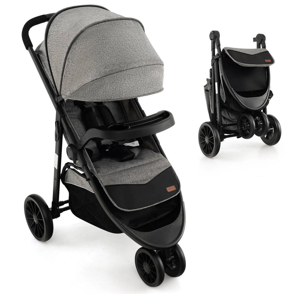 Baby Jogging Stroller Travel System with Adjustable Canopy Grey A748725