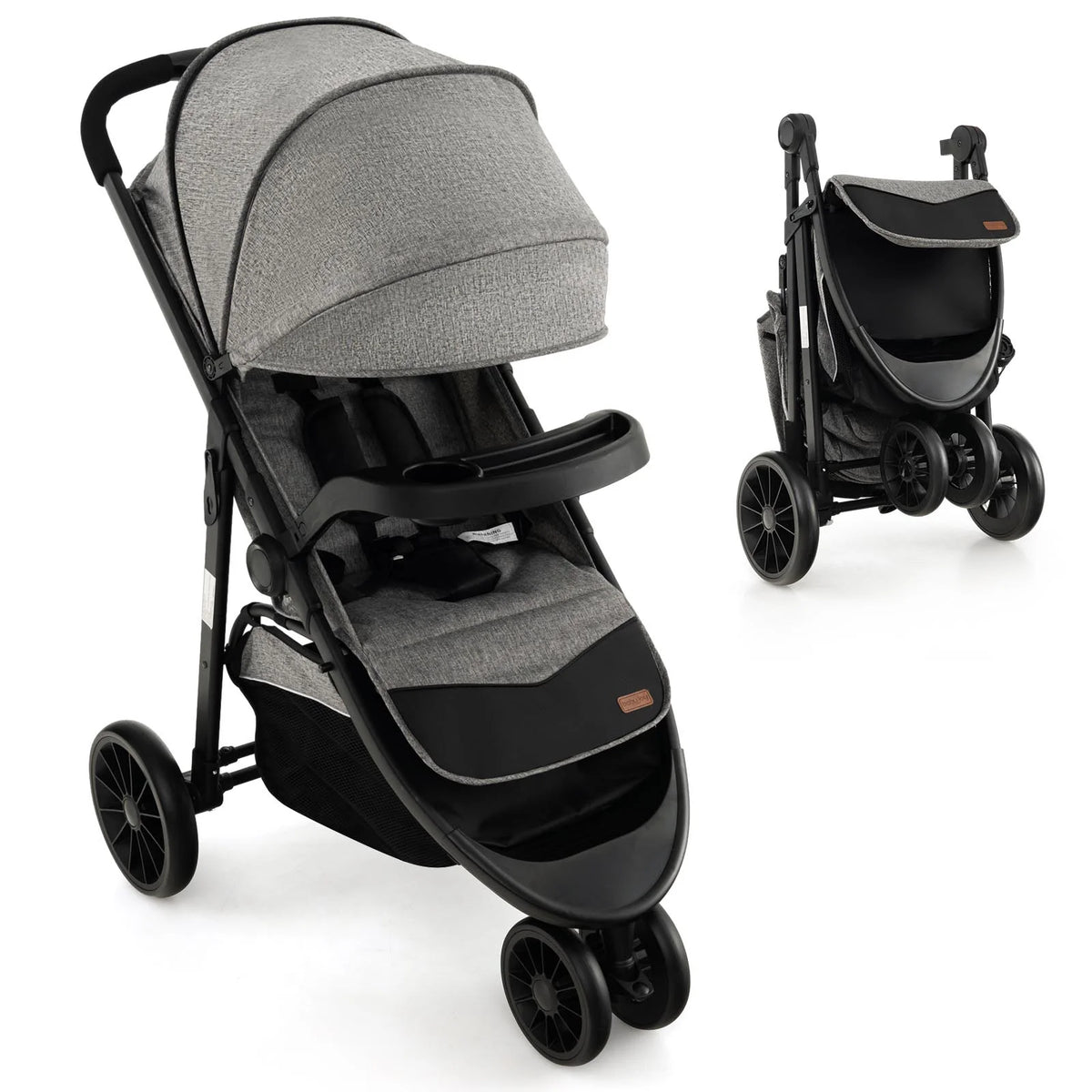 Baby Jogging Stroller Travel System with Adjustable Canopy Grey A748725