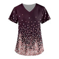 Womens Floral Printed Short Sleeve V Neck Scrubs Tops with Pocket W41015