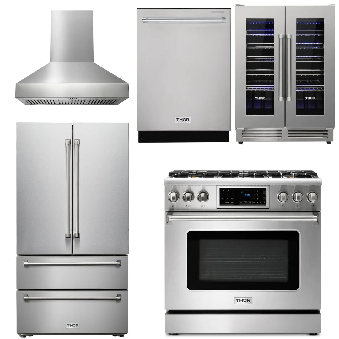 36 Gas Range, Range Hood, Refrigerator, Dishwasher, Wine Cooler E3861