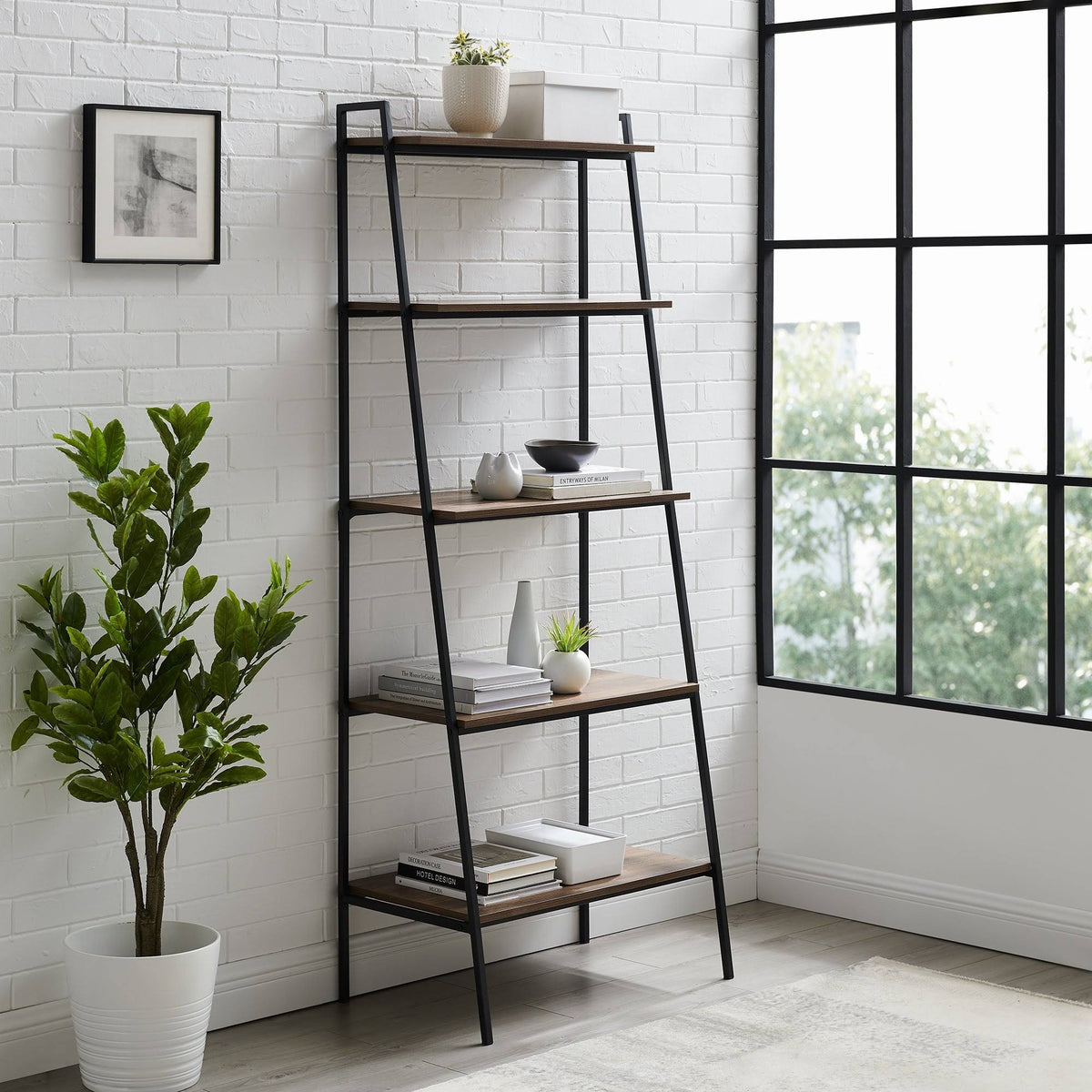 Dark Walnut Open Ladder Bookshelf S614