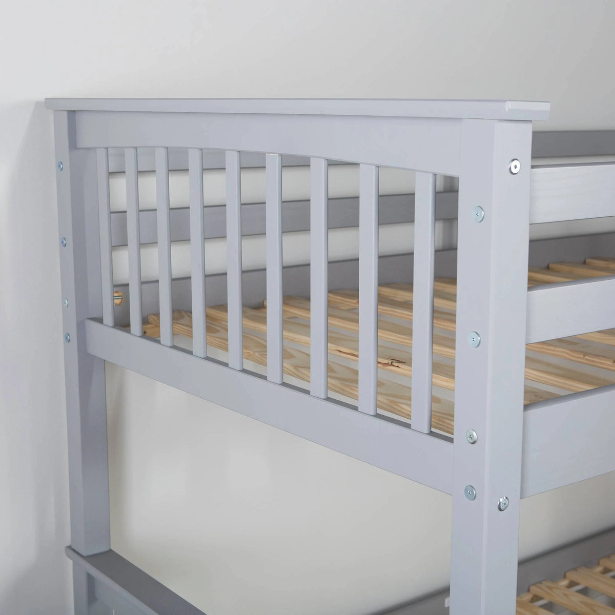 Twin Solid Wood Bunk Bed with Trundle Bed Gray O3477