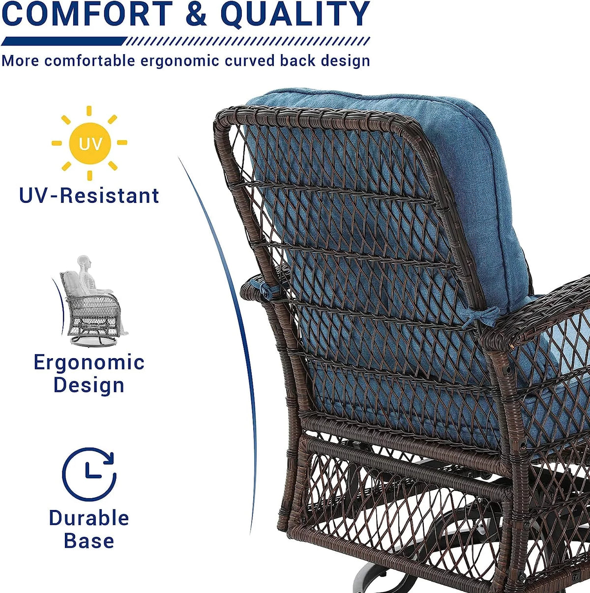 3 Pieces Wicker Patio Bistro Set with Glass Top Side Table G386