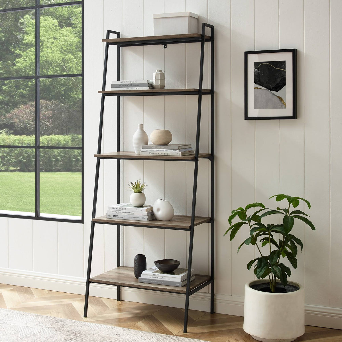 Dark Walnut Open Ladder Bookshelf S614