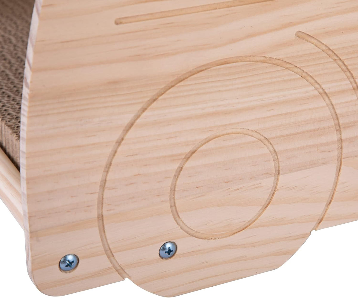 2-in-1 Wood Corrugated Cat Scratcher, Natural Pine Board, Durable Cardboard K737712
