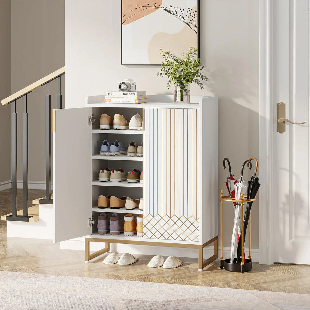White and Gold 25 Pairs 5-Tier Shoe Cabinet S7777
