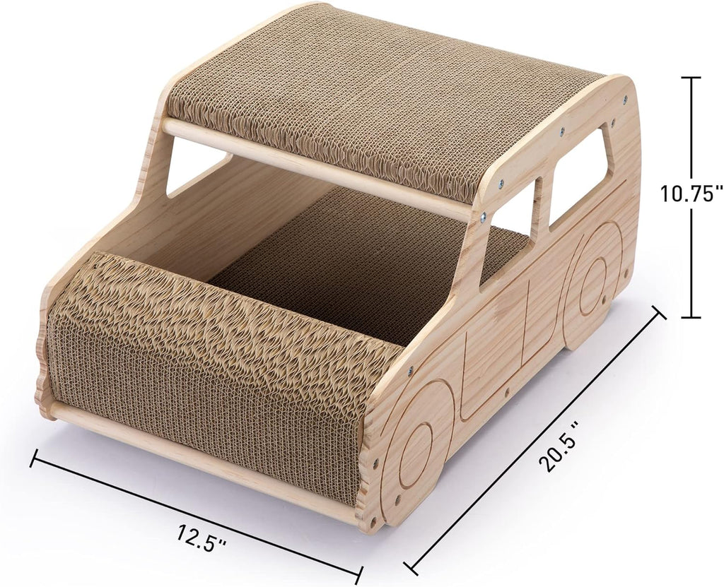 2-in-1 Wood Corrugated Cat Scratcher, Natural Pine Board, Durable Cardboard K737712