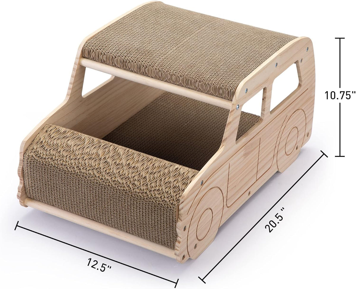 2-in-1 Wood Corrugated Cat Scratcher, Natural Pine Board, Durable Cardboard K737712
